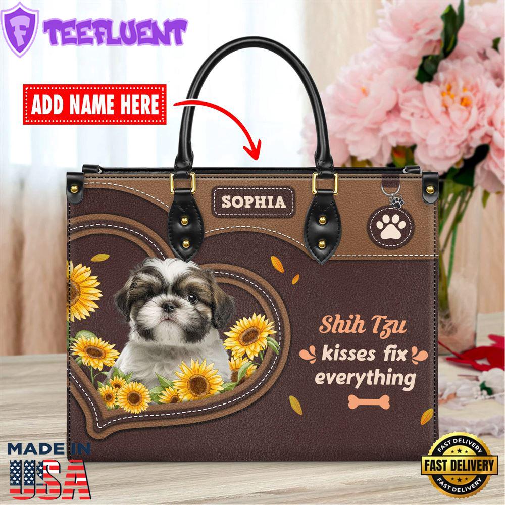 Shih Tzu Dog Kisses Fix Everything Leather Handbag