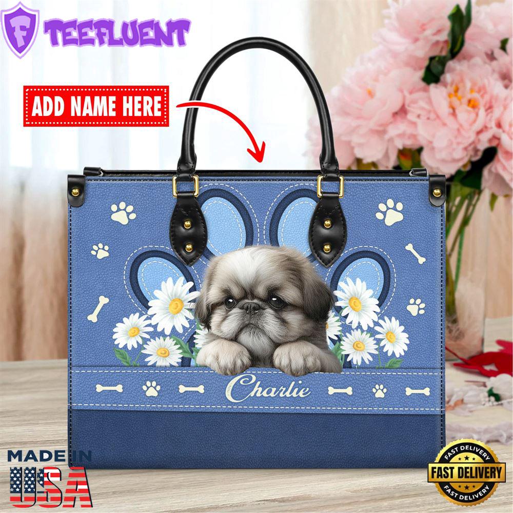 Shih Tzu Dog Lover Leather Bag With Daisy Flowers