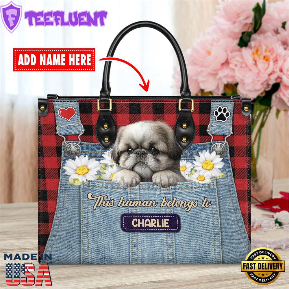 Shih Tzu Dog This Human Belongs To Leather Handbag
