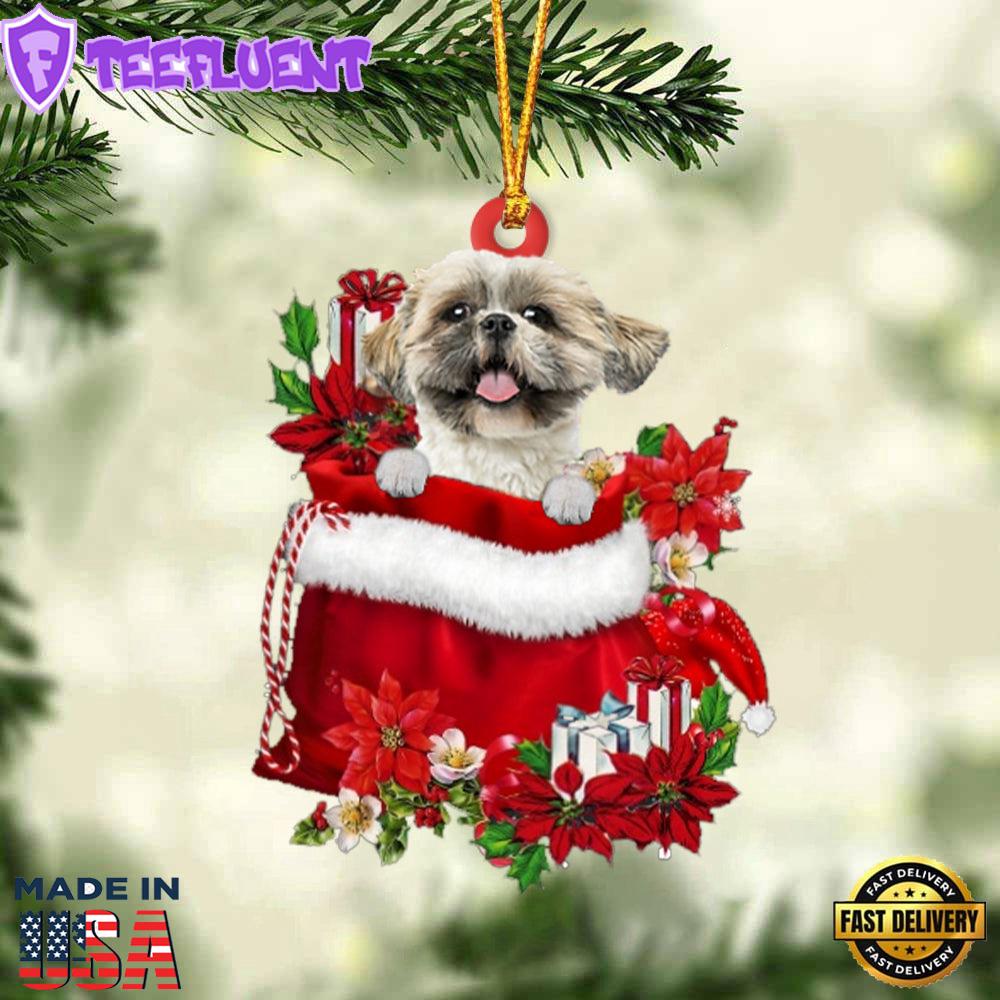 Shih Tzu In Gift Bag Christmas Ornament, Gift For Christmas