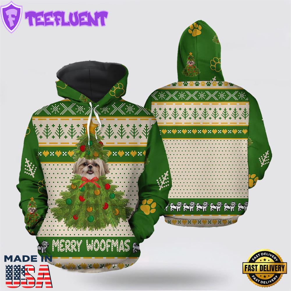 Shih Tzu Merry Woofmas All Over Print 3D Hoodie
