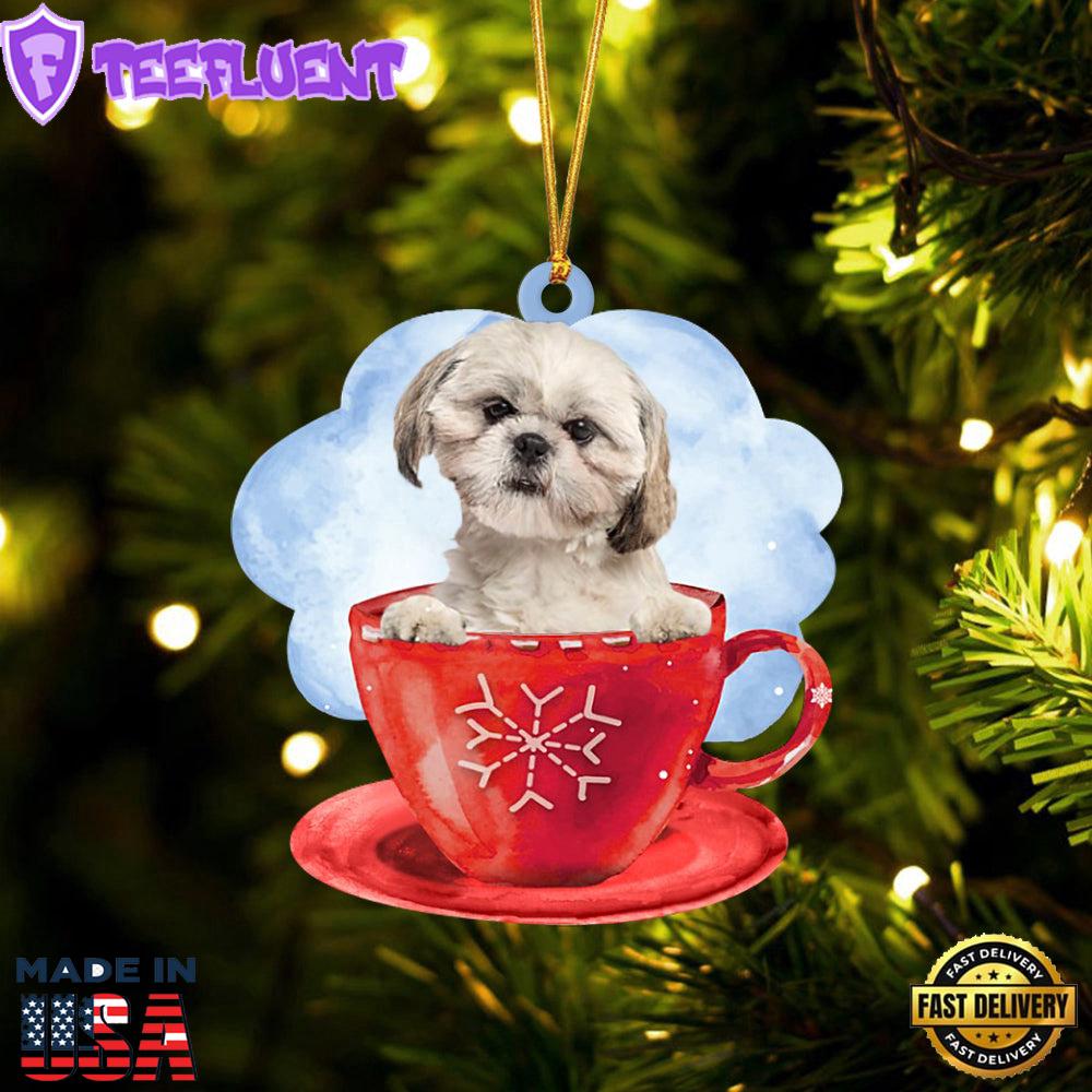 Shih Tzu On The Cup Christmas Ornament, Gift For Christmas