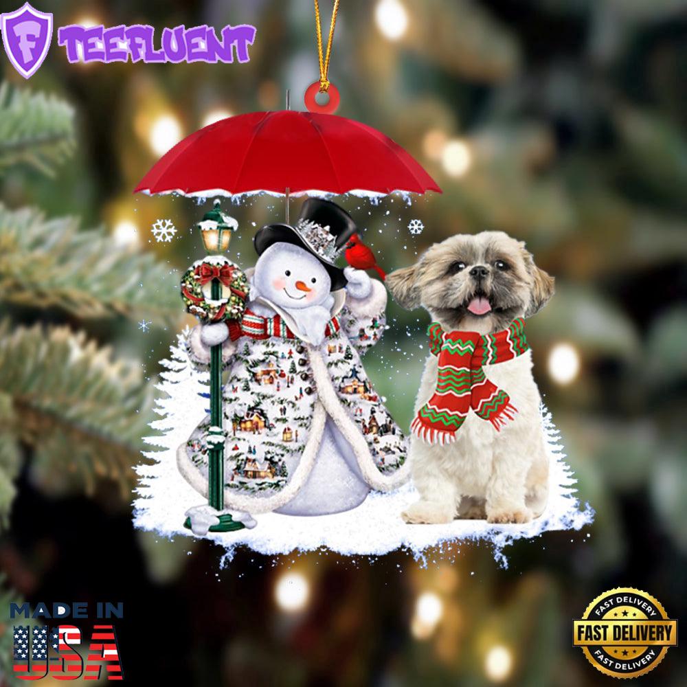 Shih Tzu With Snowman Christmas Ornament, Gift For Christmas