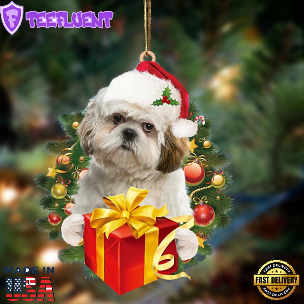 Shih Tzu-Dogs Give Gifts Hanging Ornament, Gift For Christmas