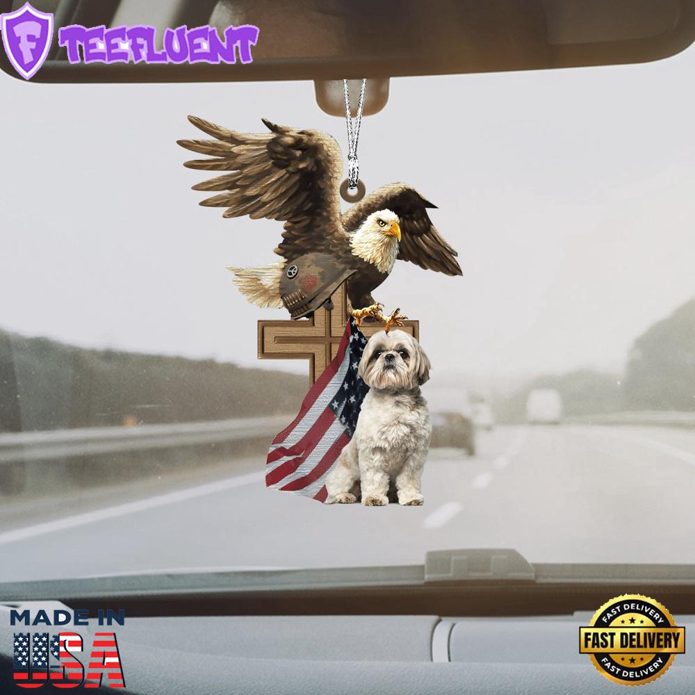 Shih-Tzu And Eagle American Flag Ornament, Gift For Christmas