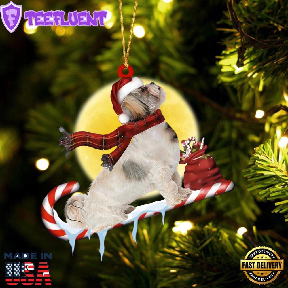 Shih-Tzu On The Candy Cane Christmas Ornament, Gift For Christmas