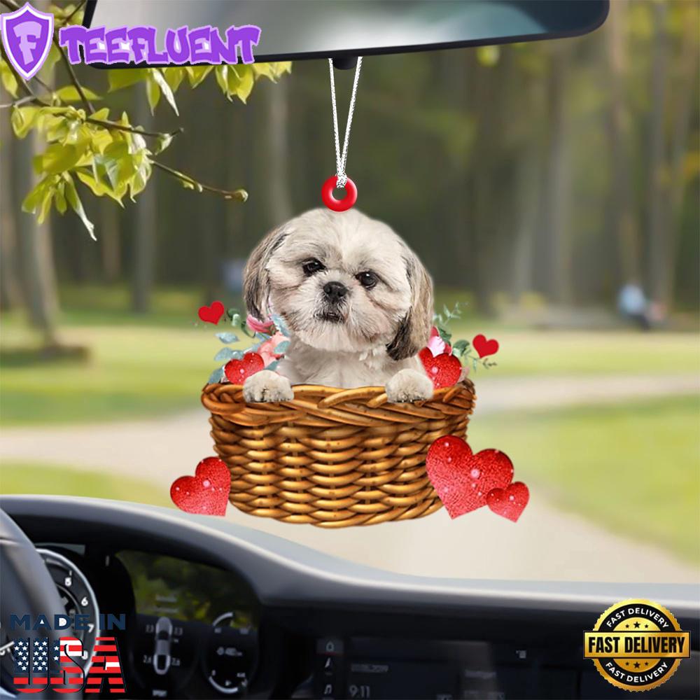 Shih-Tzu With Rose & Heart Ornament, Gift For Christmas