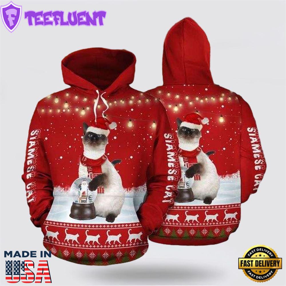 Siamese Cat Christmas Red All Over Print 3D Hoodie For Men And Women