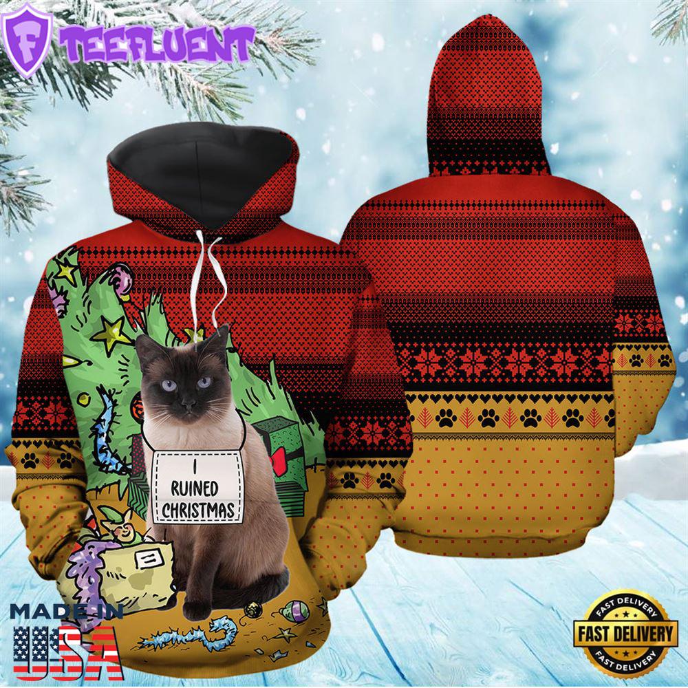 Siamese Cat Ruined Christmas Hoodie All Over Print
