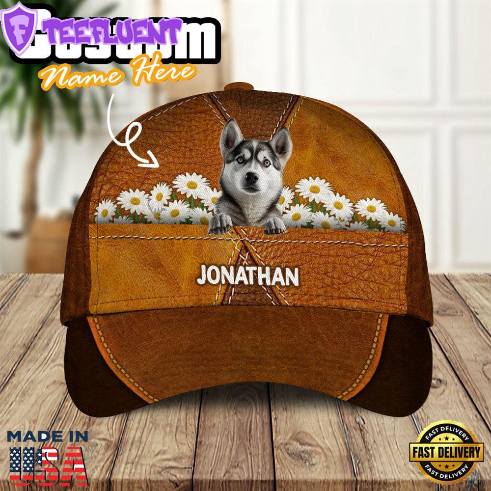 Siberian Husky Dog Daisy Flower Garden 3D Cap