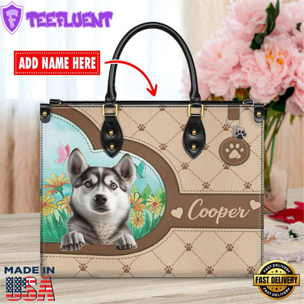 Siberian Husky Dog Duccy Dog Lover Leather Handbag