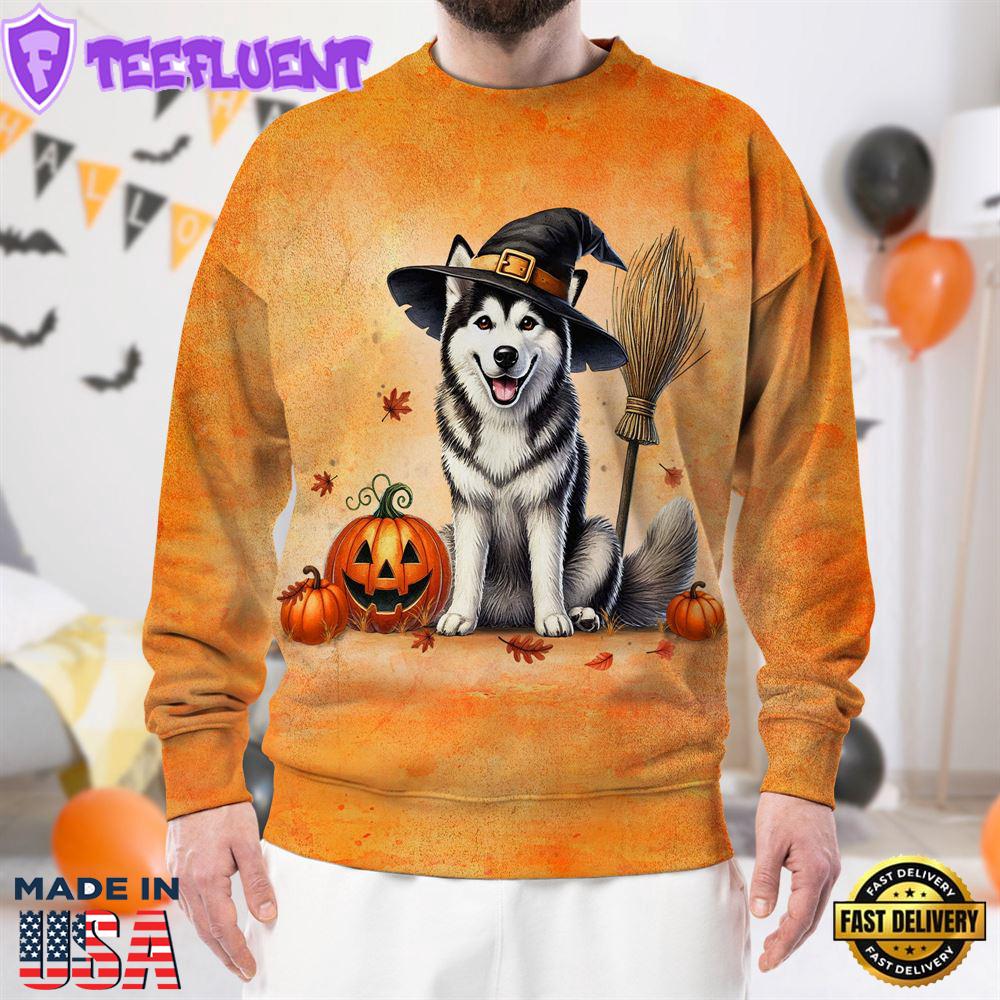 Siberian Husky Dog In Spooky Autumn Halloween 3D Shirt