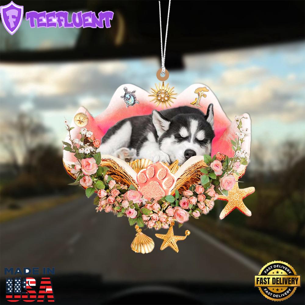 Siberian Husky Sleeping In The Seashell Ornament, Gift For Christmas