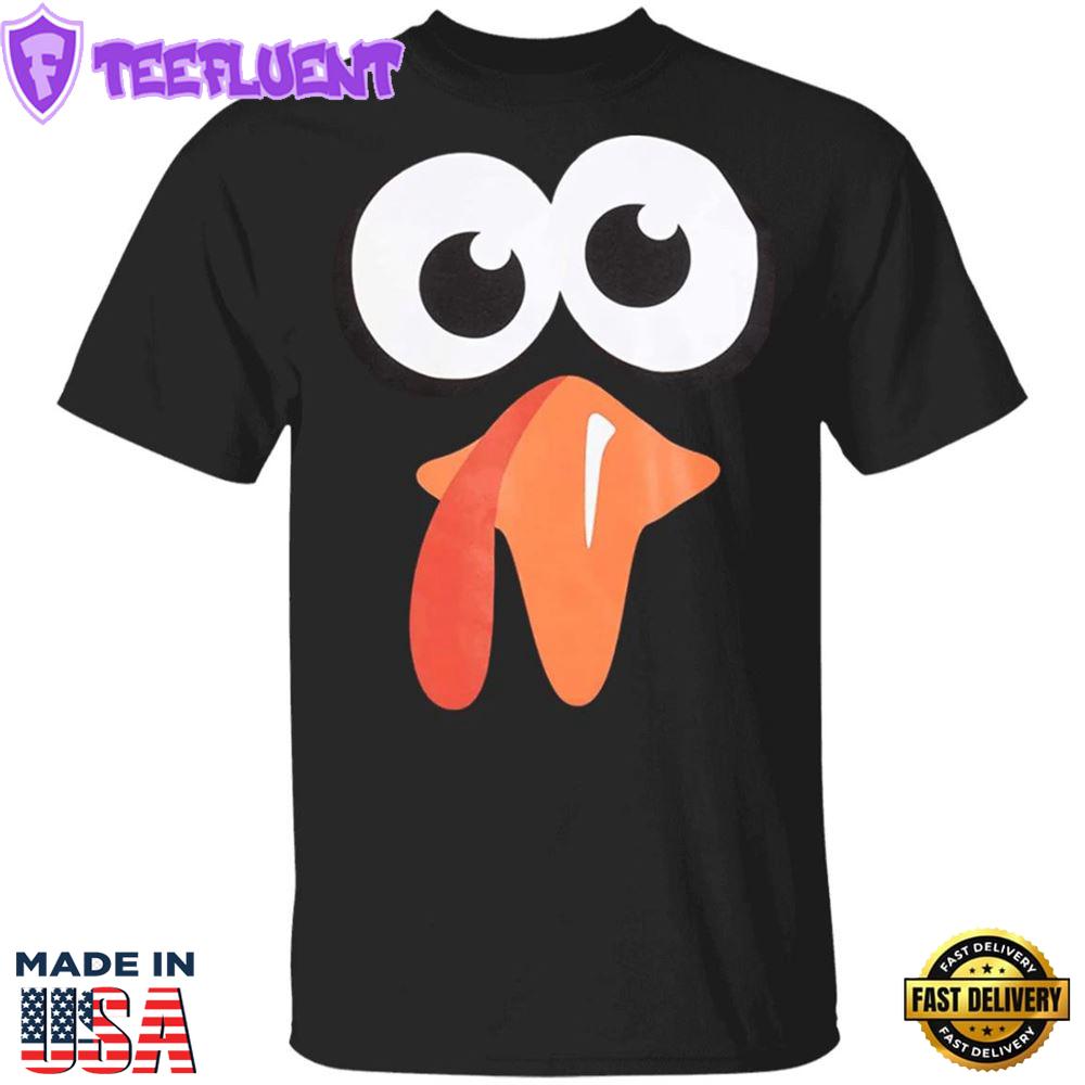 Silly Turkey Face Thanksgiving T-Shirt Humor Cartoon Designs Thanksgiving Presents Unisex Tees
