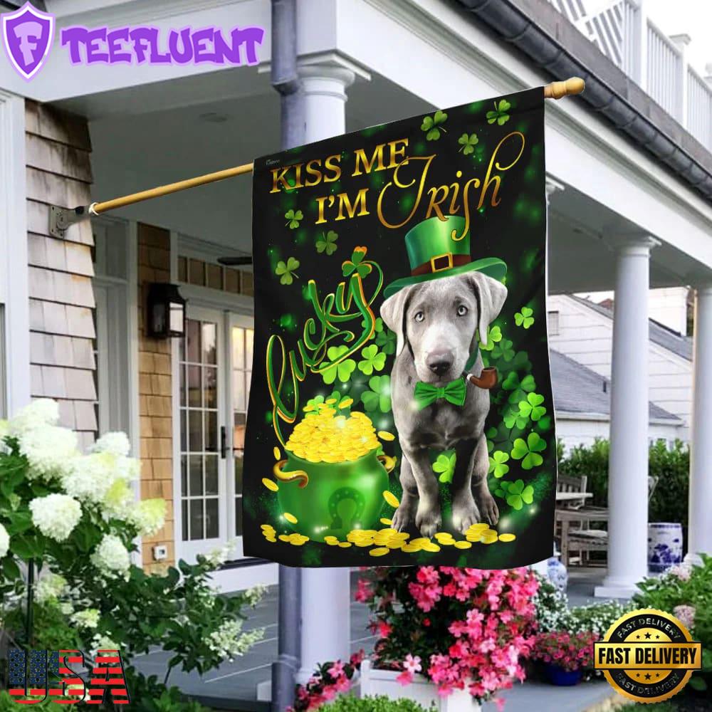 Silver Labrador Kiss Me I'm IrishHouse And Garden Flag Decor