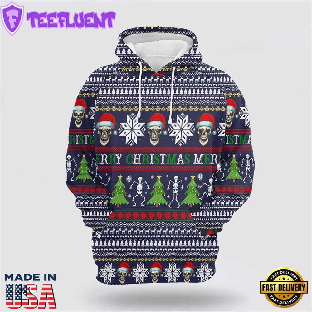 Skull Merry Christmas All Over Print 3D Hoodie