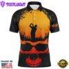 Skull Playing Golf Halloween Mens Polo Shirts Custom Orange Scary