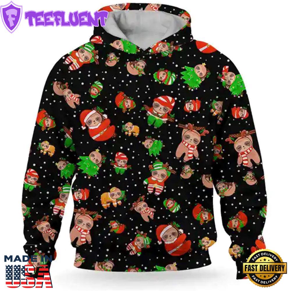 Sloth Christmas Cute Pattern Christmas Hoodie All Over Print