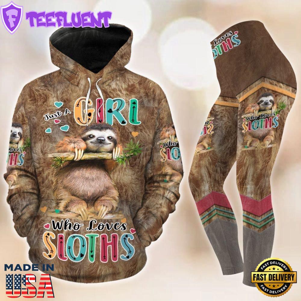 Sloth Just A Girl Who Loves Sloths All Over Print Leggings Hoodie Set Outfit For Women Gift Xmas