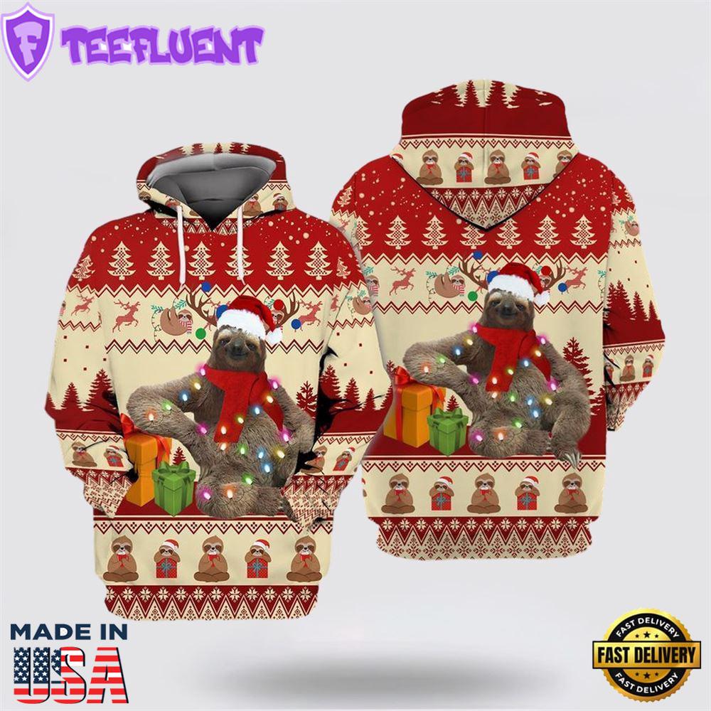 Sloth Merry Christmas All Over Print 3D Hoodie