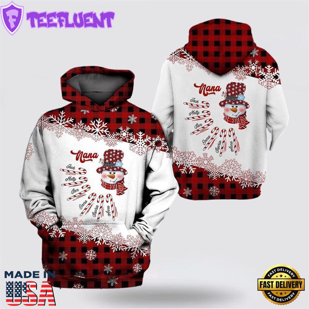 Snowman Grandma Candy Cane Christmas All Over Print 3D Hoodie