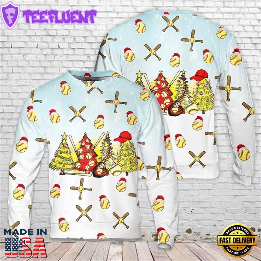 Softball Christmas Trees Ugly Christmas Sweater For Men And Women