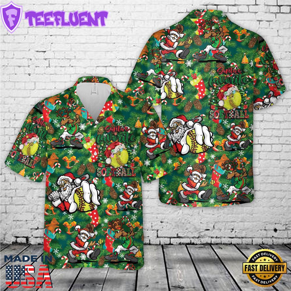 Softball Santa Christmas Hawaiian Shirt