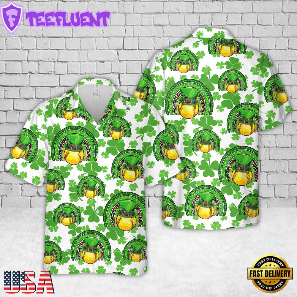 Softball Shamrock St Patrick's Day Hawaiian Shirt