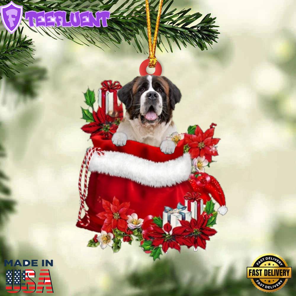 St Bernard In Gift Bag Christmas Ornament, Gift For Christmas