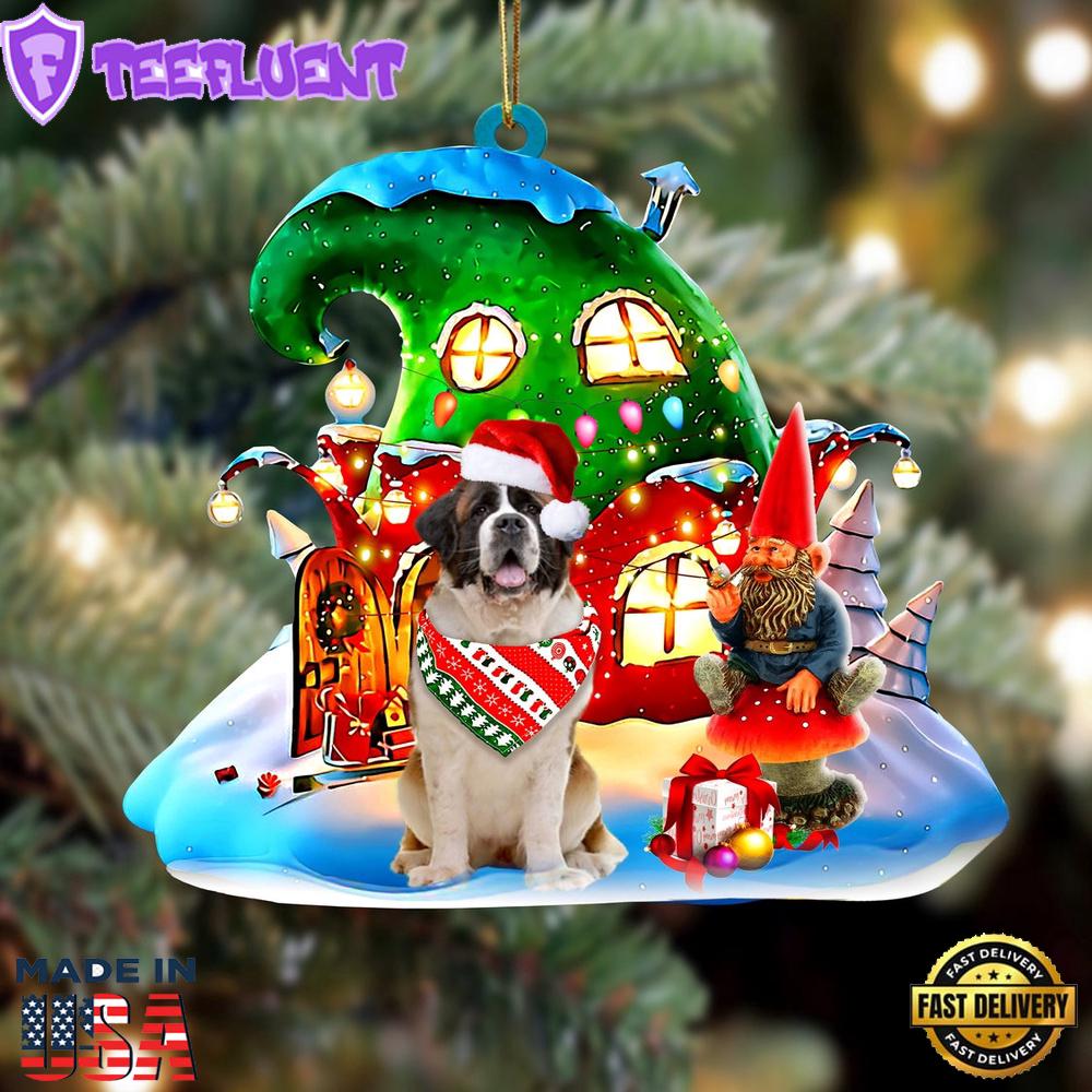 St Bernard With Rudolph's House Christmas Ornament, Gift For Christmas