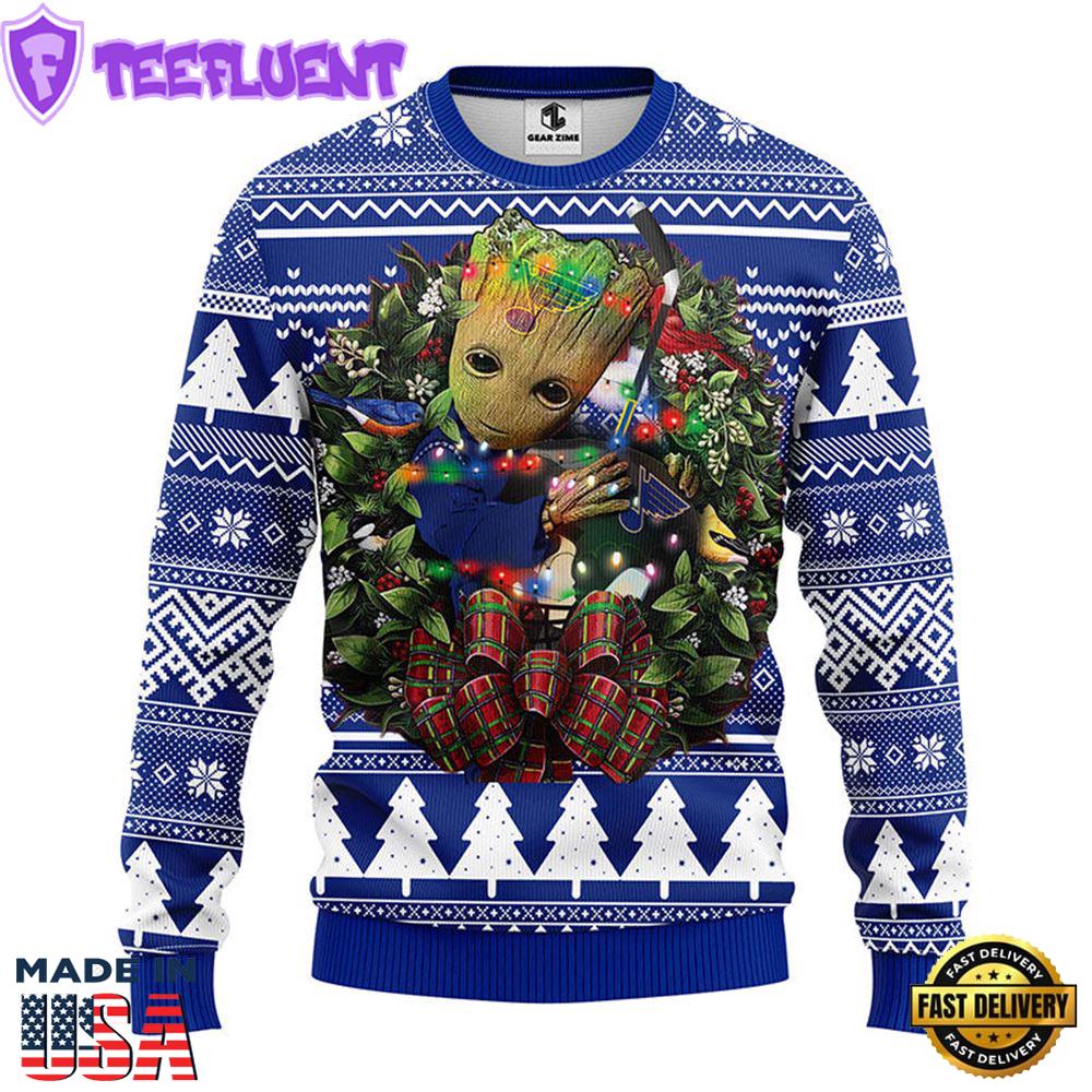 St. Louis Blues Groot Hug Christmas Ugly Sweater Sport For Fan
