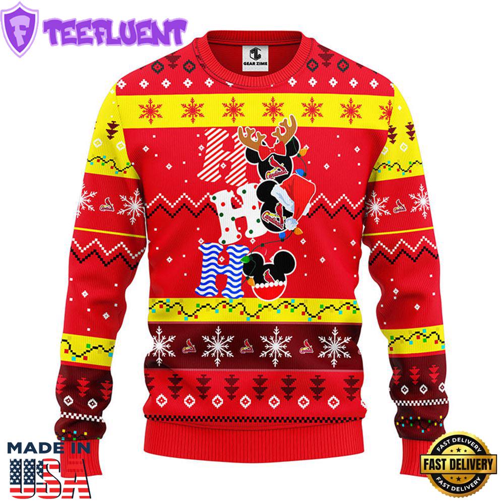 St. Louis Cardinals Hohoho Mickey Christmas Ugly Sweater