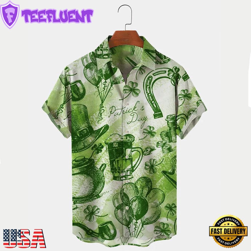 St. Patrick'S Clover Oversized Stretch Easy Care Aloha Hawaiian Shirts