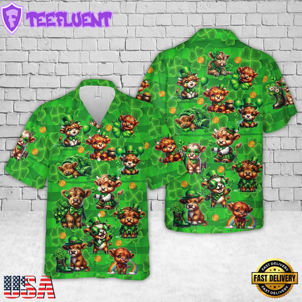 St Patrick's Day Baby Highland Cow Hawaiian Shirt