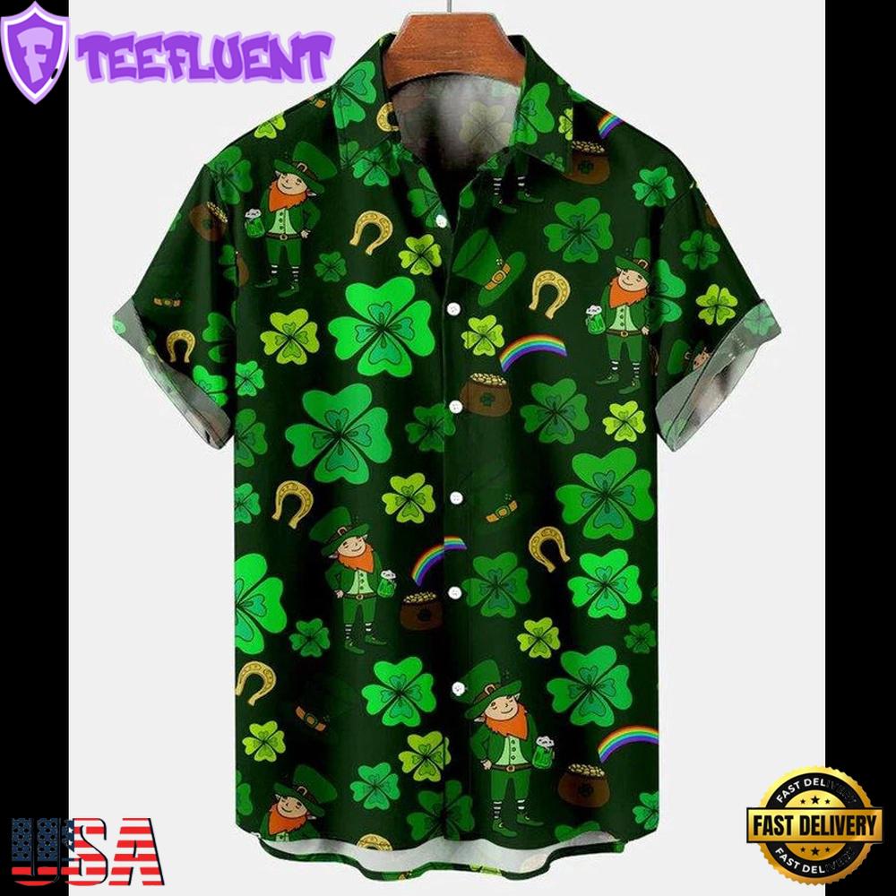 St. Patrick'S Day Clover Rainbow Casual Mens Large Hawaiian Shirt