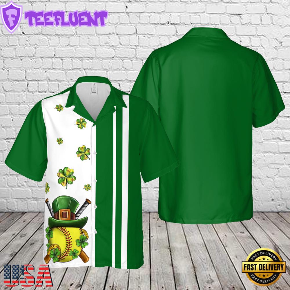 St. Patrick's Day clover with Softball Hawaiian Shirt