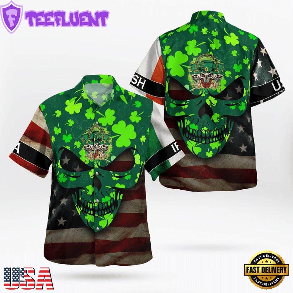 St. Patrick'S Day Full Skull Art And Drinking Skull Irish Flag American Flag Hawaii Shirt