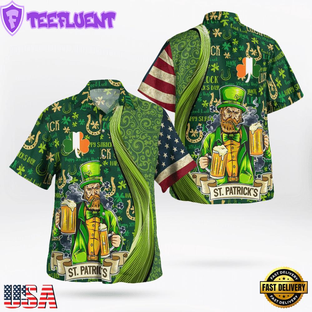 St Patrick'S Day Good Luck Shamrock Drinking Man Hawaii Shirt
