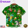 St. Patrick'S Day Green Shamrock Dinosaur Fun Print Hawaiian Shirt Plus Size Vacation Shirt