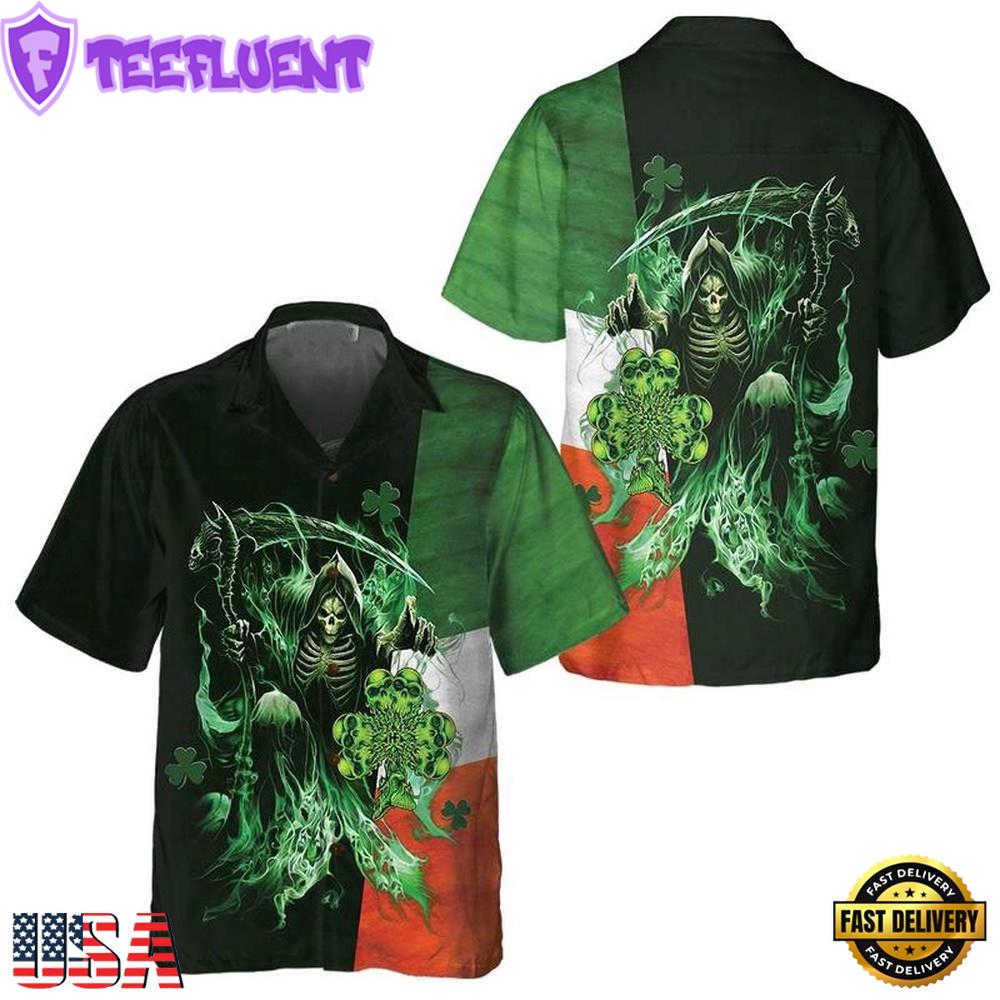St Patrick'S Day Irish Grim Reaper Aloha Hawaiian Shirts