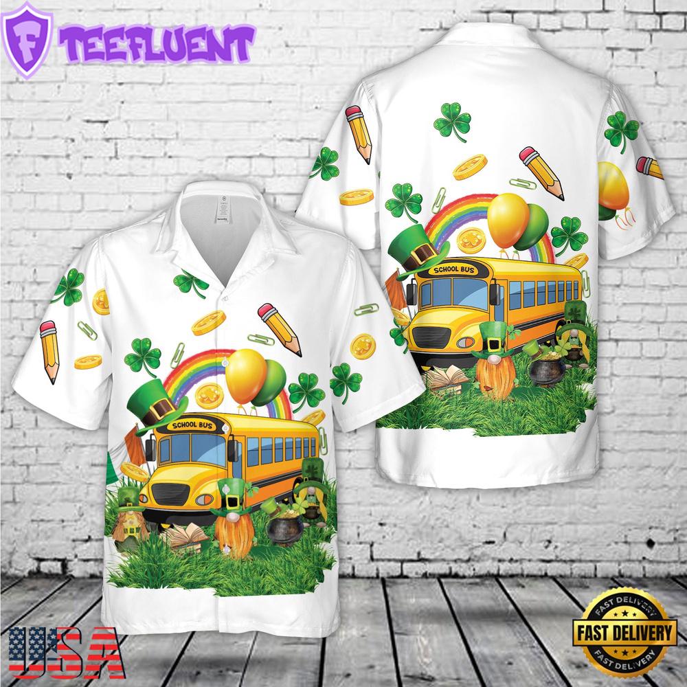 St. Patrick's Day school bus Hawaiian Shirt