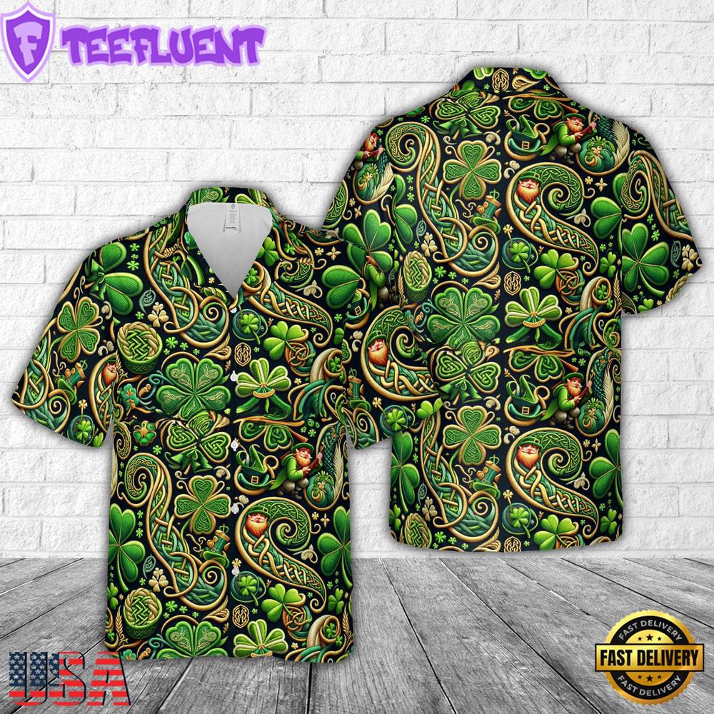 St Patrick's Day Seamless Embroidery Hawaiian Shirt