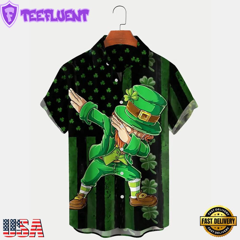 St Patrick'S Day Shamrock Flag Print Mens Hawaiian Shirt