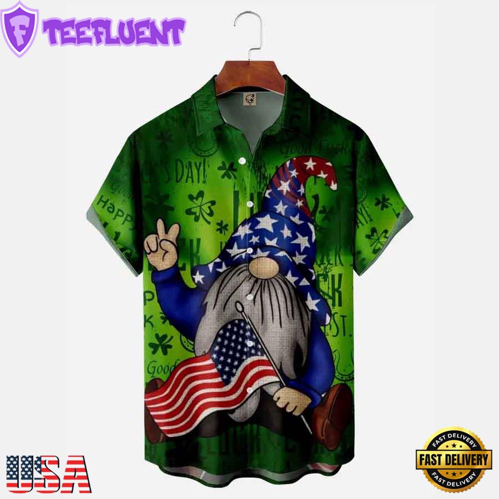 St Patrick'S Day Shamrock Gnome Short Sleeve Hawwaiian Shirt