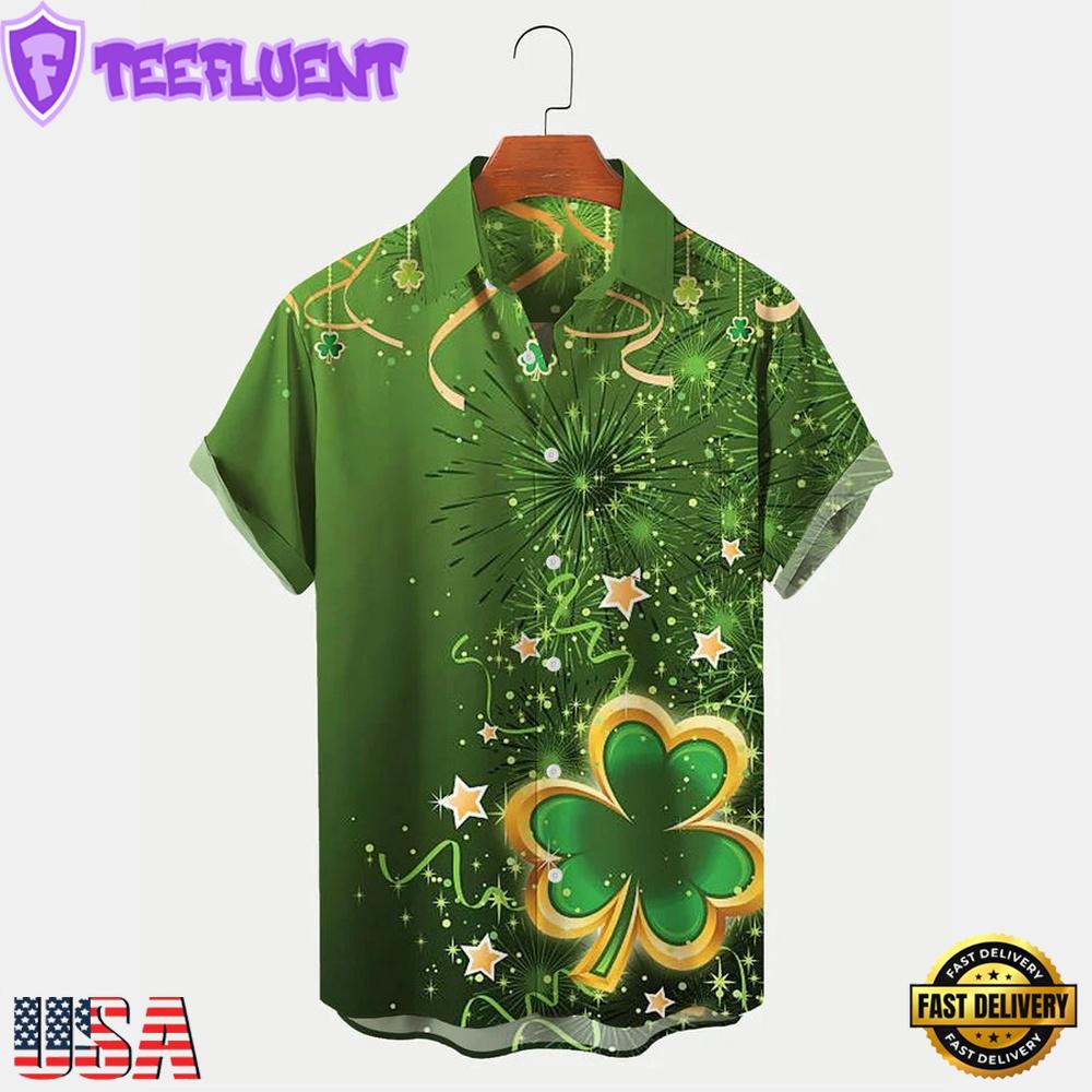 St. Patrick'S Day Shamrock Print Mens Hawaiian Shirts Casual Comfortable Plus Size Shirts