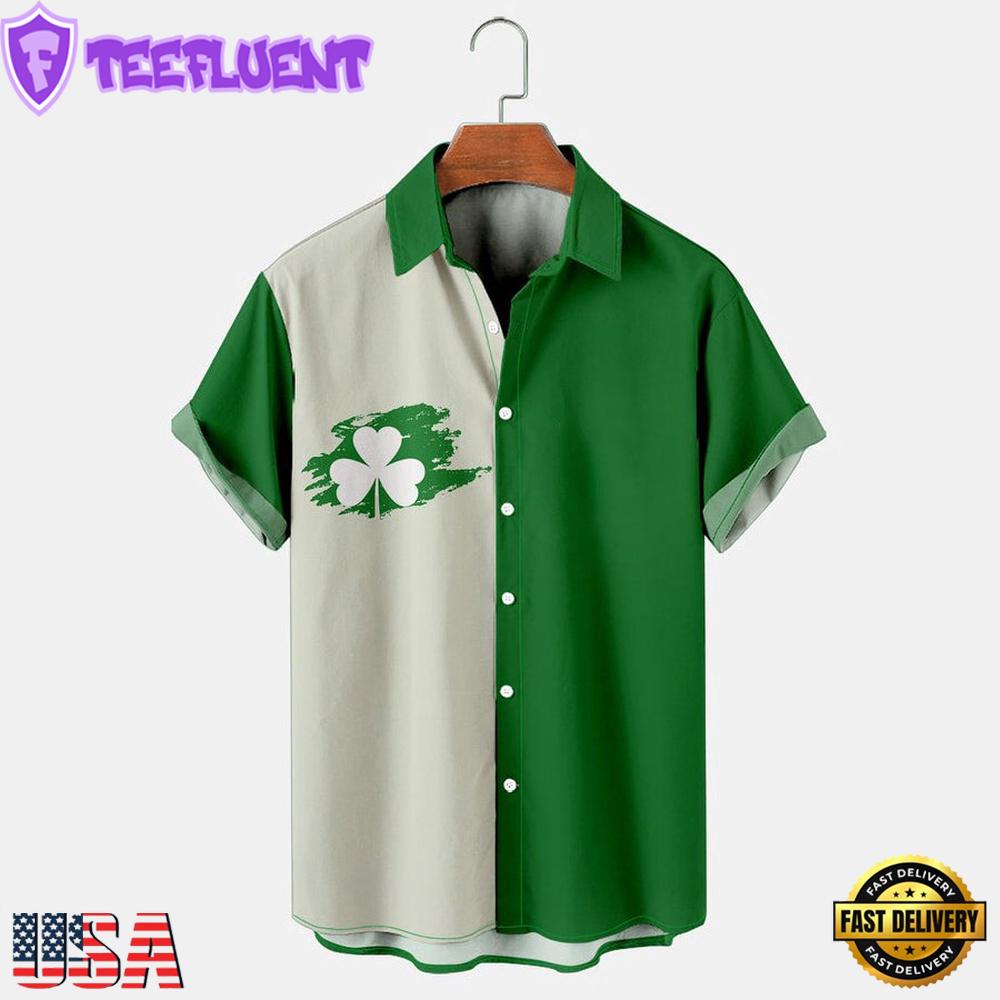 St. Patrick'S Day US Flag Cotton Blend Mens Oversized Hawaiian Shirt