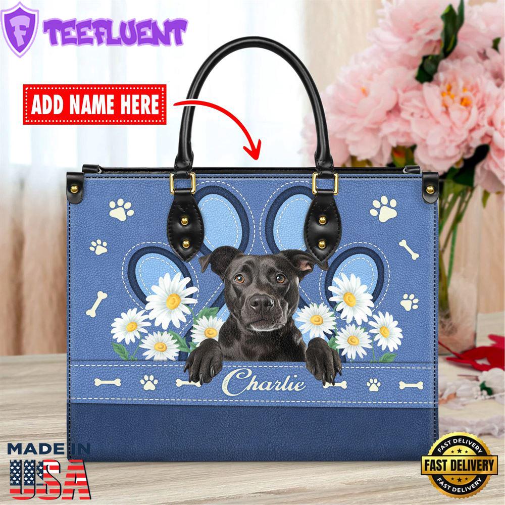 Staffordshire Bull Terrier Dog Lover Leather Bag With Daisy Flowers