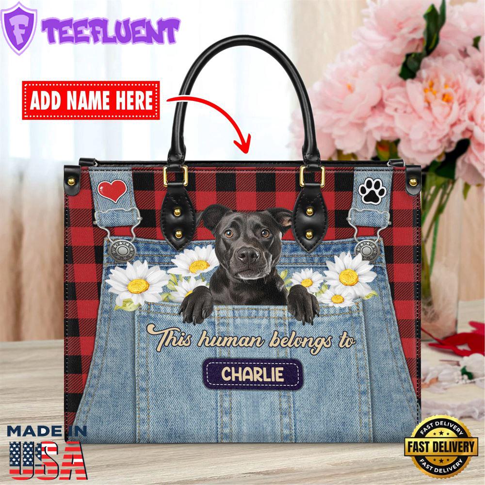 Staffordshire Bull Terrier Dog This Human Belongs To Leather Handbag
