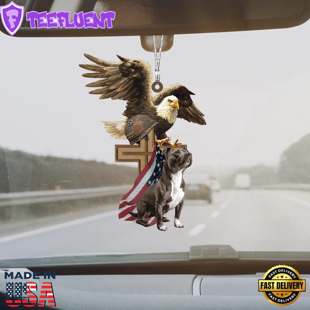 Staffordshire-Bull-Terrier And Eagle American Flag Ornament, Gift For Christmas