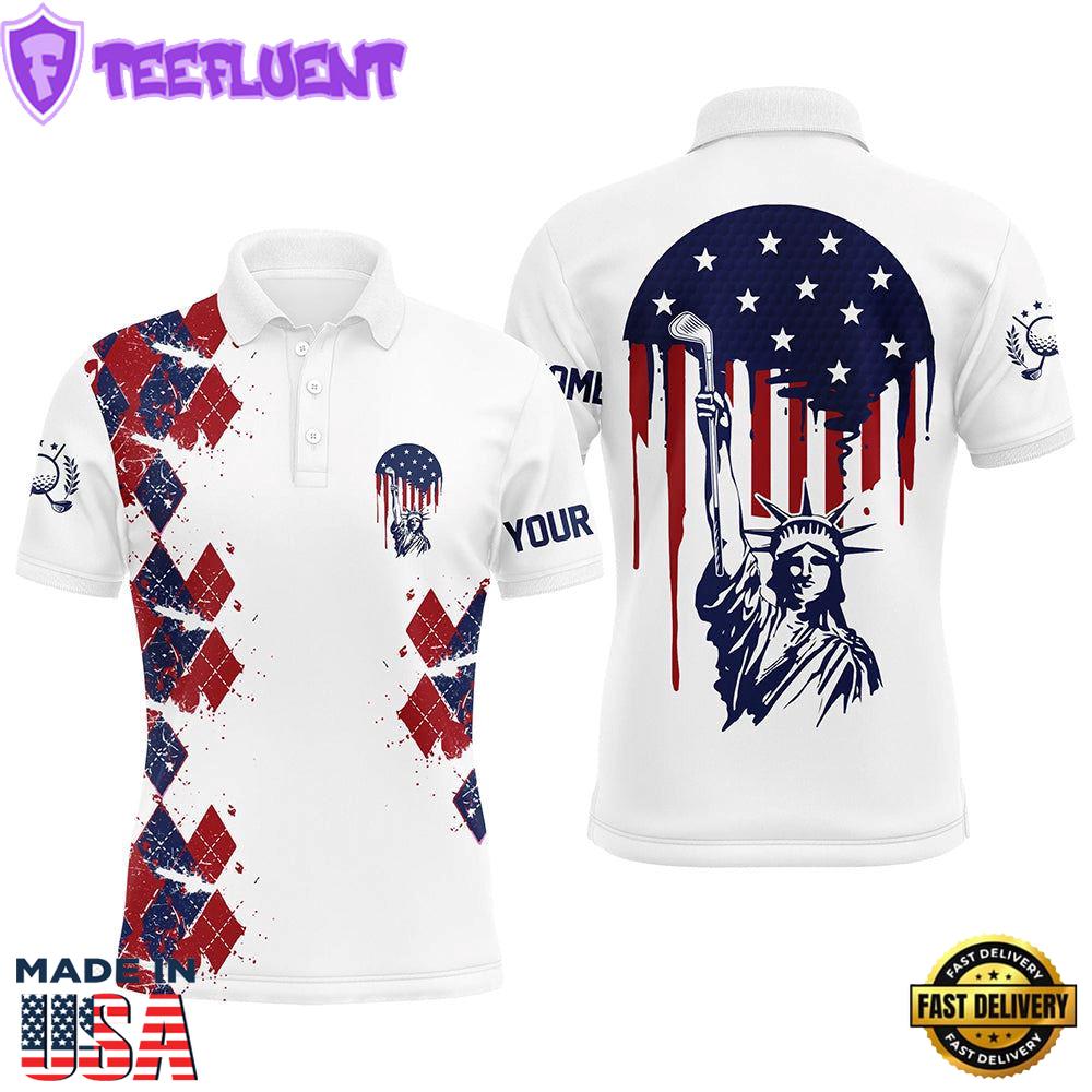 Statue Of Liberty Th Of July American Flag Argyle Mens Golf Polos Patriotic